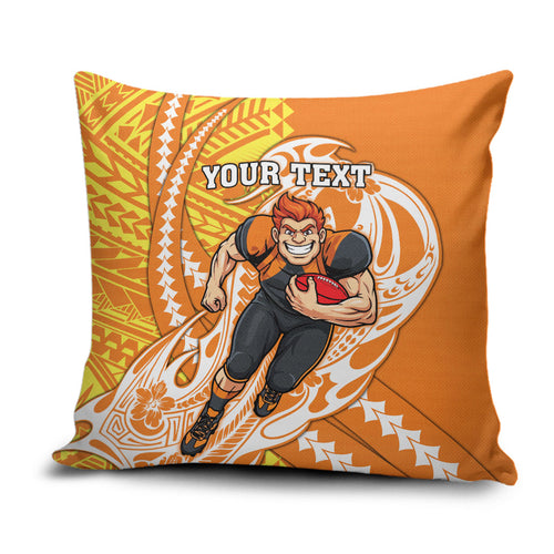 Personalized Greater Western Sydney Giants Pillow Cover Polynesian Tribal Giant Mascot With Hibiscus Floral Art