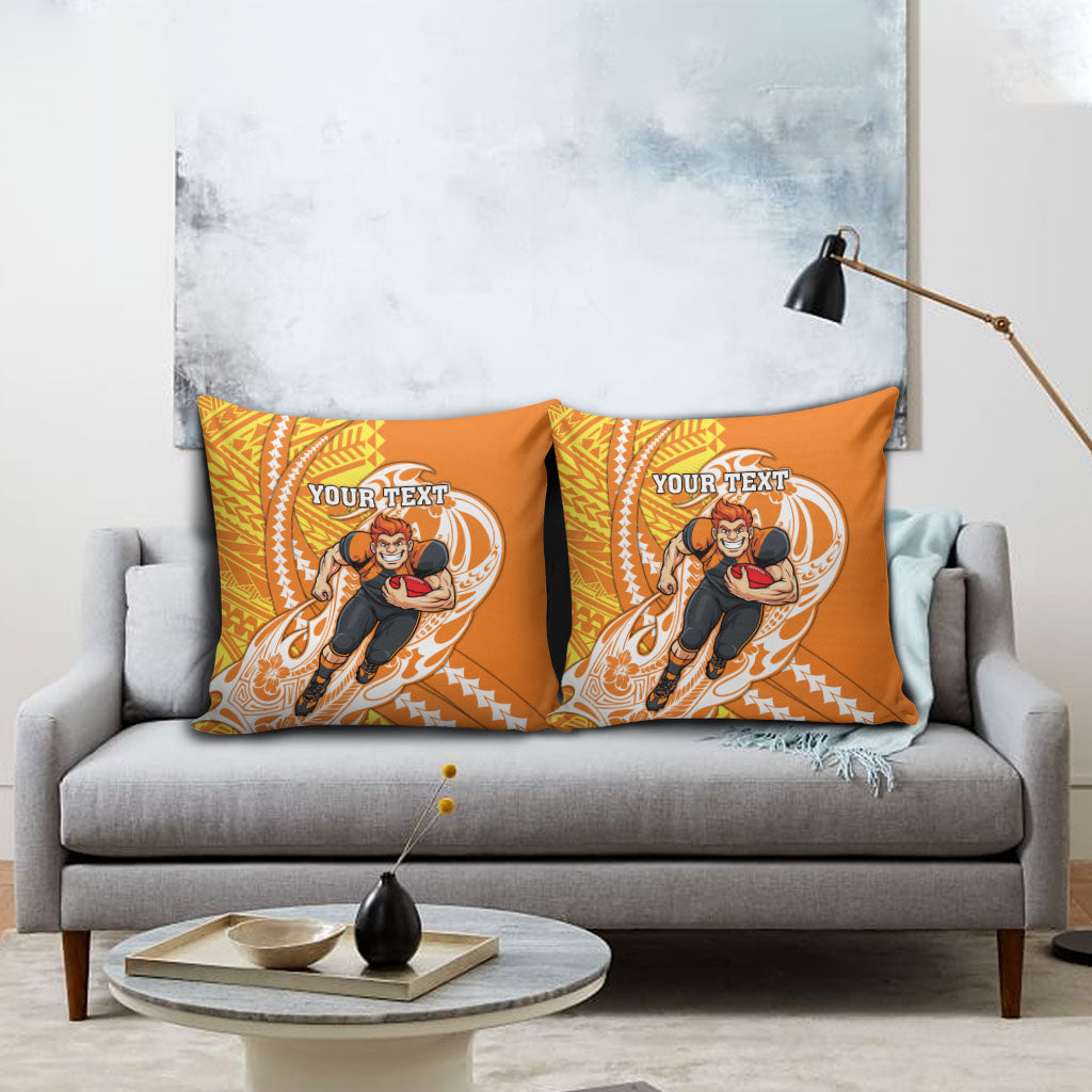 Personalized Greater Western Sydney Giants Pillow Cover Polynesian Tribal Giant Mascot With Hibiscus Floral Art