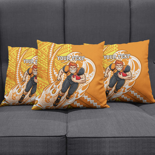 Personalized Greater Western Sydney Giants Pillow Cover Polynesian Tribal Giant Mascot With Hibiscus Floral Art