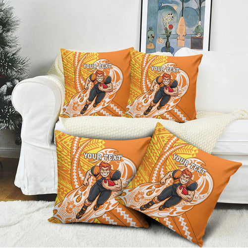 Personalized Greater Western Sydney Giants Pillow Cover Polynesian Tribal Giant Mascot With Hibiscus Floral Art