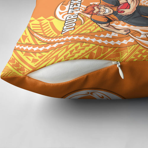 Personalized Greater Western Sydney Giants Pillow Cover Polynesian Tribal Giant Mascot With Hibiscus Floral Art