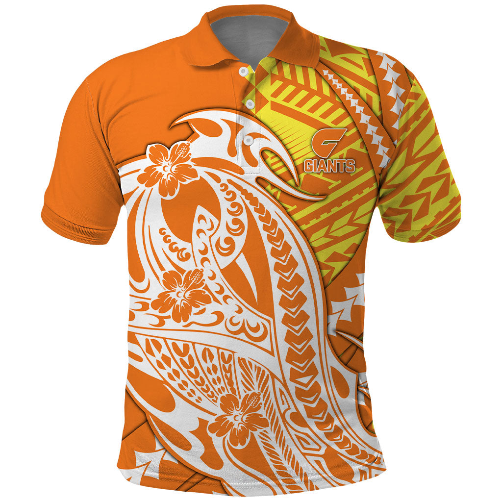 Personalized Greater Western Sydney Giants Polo Shirt Polynesian Tribal Giant Mascot With Hibiscus Floral Art