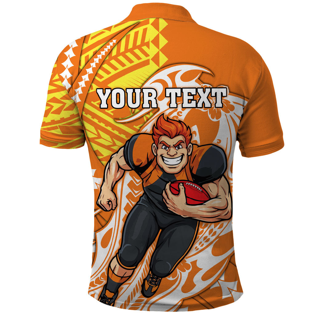 Personalized Greater Western Sydney Giants Polo Shirt Polynesian Tribal Giant Mascot With Hibiscus Floral Art