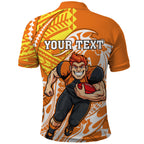 Personalized Greater Western Sydney Giants Polo Shirt Polynesian Tribal Giant Mascot With Hibiscus Floral Art