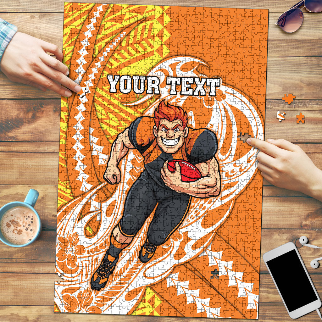 Personalized Greater Western Sydney Giants Puzzle Polynesian Tribal Giant Mascot With Hibiscus Floral Art