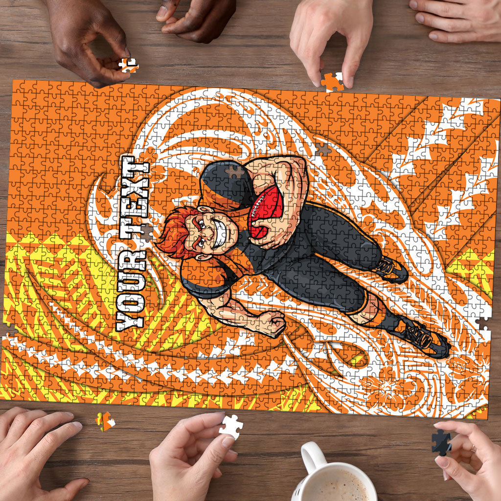 Personalized Greater Western Sydney Giants Puzzle Polynesian Tribal Giant Mascot With Hibiscus Floral Art
