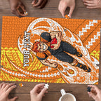Personalized Greater Western Sydney Giants Puzzle Polynesian Tribal Giant Mascot With Hibiscus Floral Art