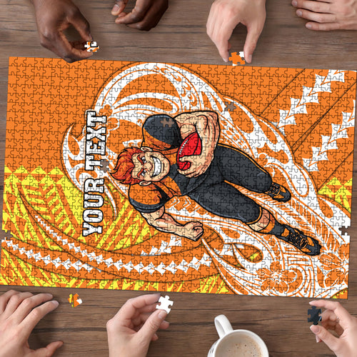 Personalized Greater Western Sydney Giants Puzzle Polynesian Tribal Giant Mascot With Hibiscus Floral Art