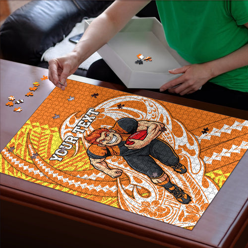 Personalized Greater Western Sydney Giants Puzzle Polynesian Tribal Giant Mascot With Hibiscus Floral Art
