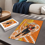 Personalized Greater Western Sydney Giants Puzzle Polynesian Tribal Giant Mascot With Hibiscus Floral Art