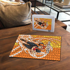 Personalized Greater Western Sydney Giants Puzzle Polynesian Tribal Giant Mascot With Hibiscus Floral Art