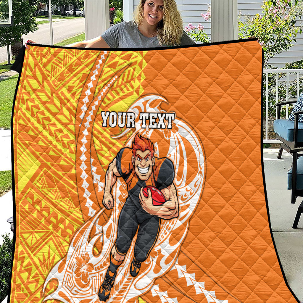 Personalized Greater Western Sydney Giants Quilt Polynesian Tribal Giant Mascot With Hibiscus Floral Art