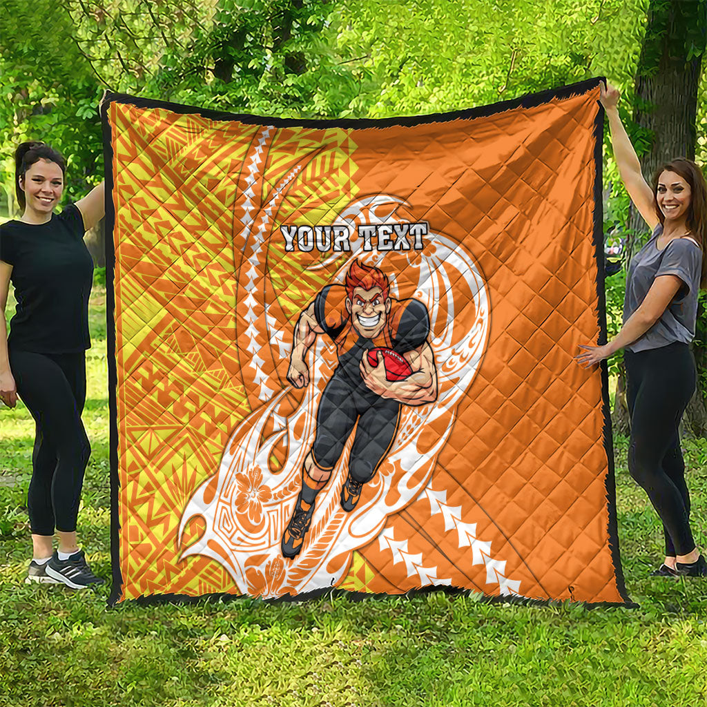 Personalized Greater Western Sydney Giants Quilt Polynesian Tribal Giant Mascot With Hibiscus Floral Art
