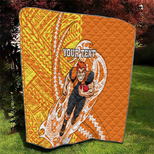 Personalized Greater Western Sydney Giants Quilt Polynesian Tribal Giant Mascot With Hibiscus Floral Art
