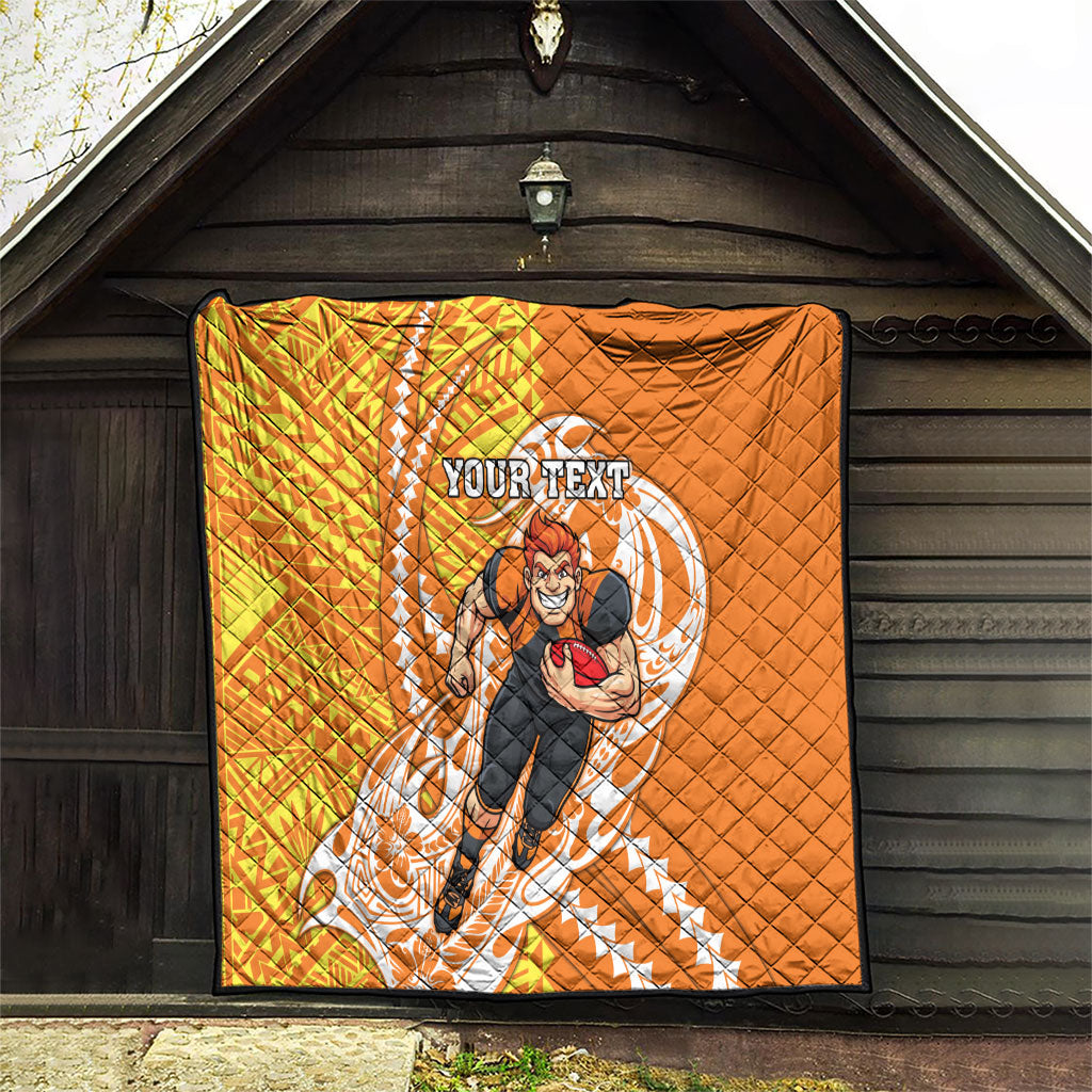 Personalized Greater Western Sydney Giants Quilt Polynesian Tribal Giant Mascot With Hibiscus Floral Art