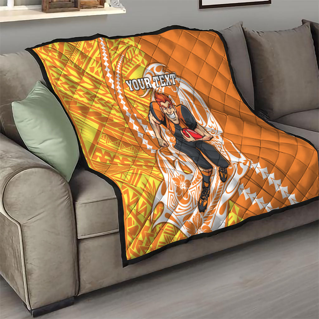 Personalized Greater Western Sydney Giants Quilt Polynesian Tribal Giant Mascot With Hibiscus Floral Art