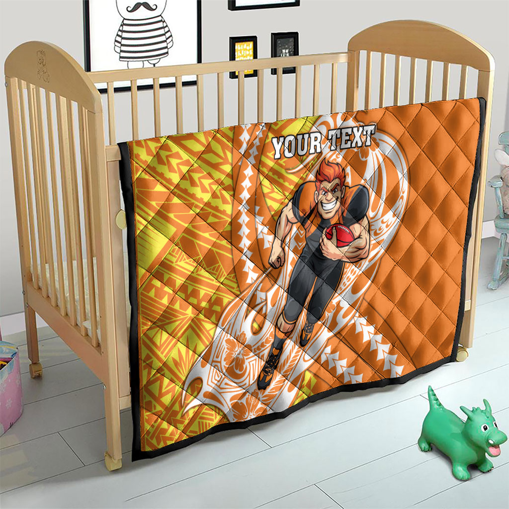 Personalized Greater Western Sydney Giants Quilt Polynesian Tribal Giant Mascot With Hibiscus Floral Art