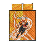 Personalized Greater Western Sydney Giants Quilt Bed Set Polynesian Tribal Giant Mascot With Hibiscus Floral Art