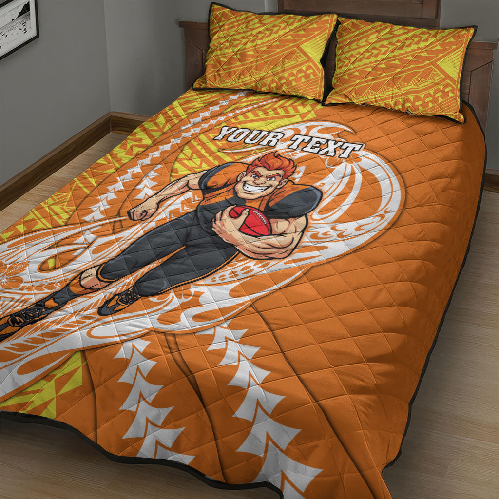 Personalized Greater Western Sydney Giants Quilt Bed Set Polynesian Tribal Giant Mascot With Hibiscus Floral Art