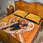 Personalized Greater Western Sydney Giants Quilt Bed Set Polynesian Tribal Giant Mascot With Hibiscus Floral Art