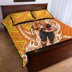 Personalized Greater Western Sydney Giants Quilt Bed Set Polynesian Tribal Giant Mascot With Hibiscus Floral Art