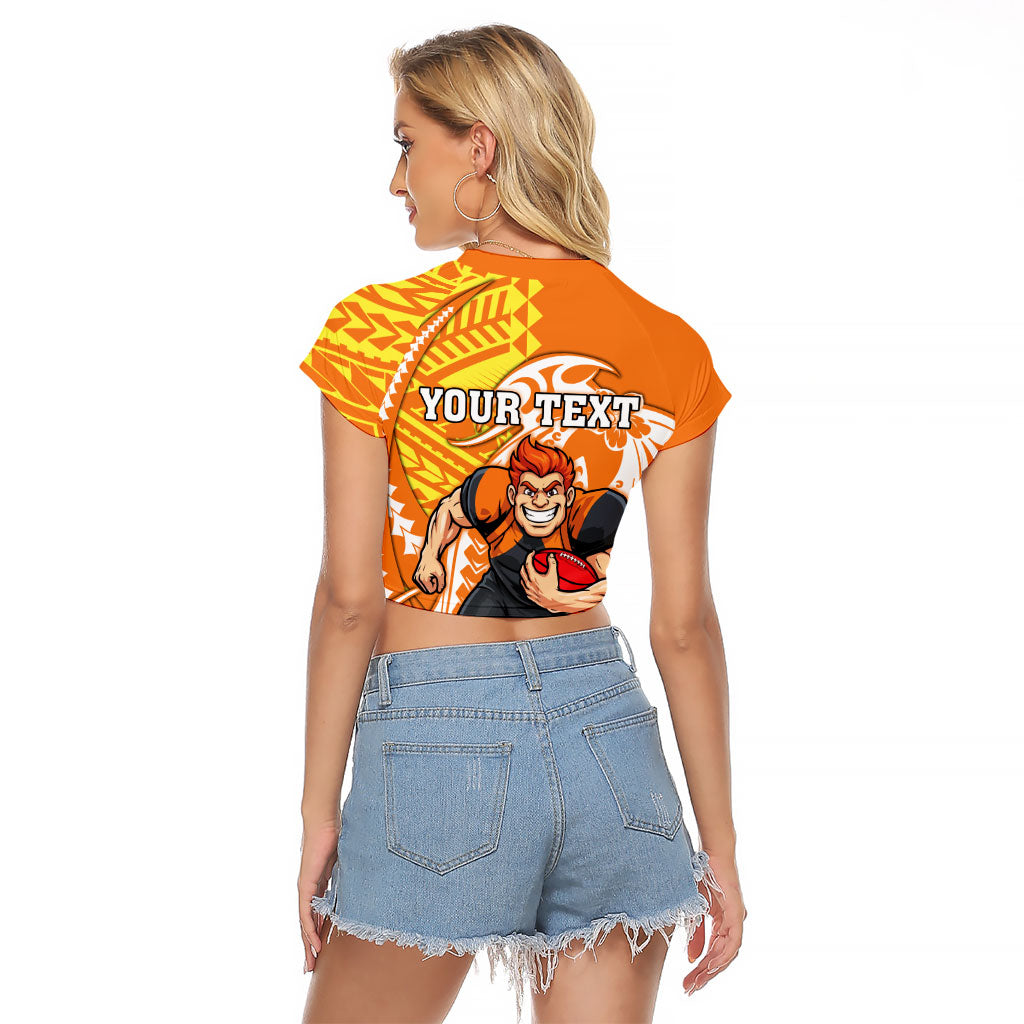 Personalized Greater Western Sydney Giants Raglan Cropped T Shirt Polynesian Tribal Giant Mascot With Hibiscus Floral Art