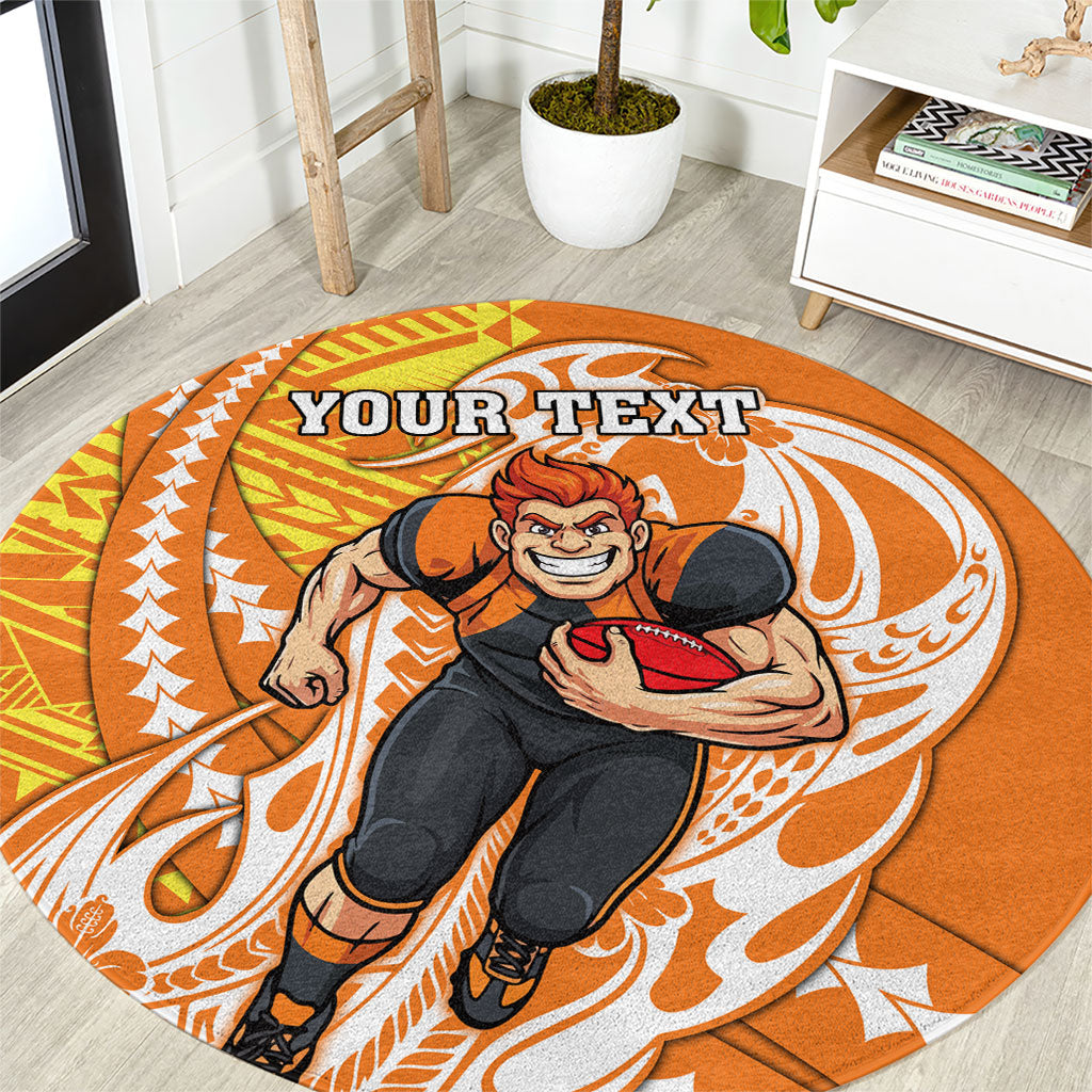 Personalized Greater Western Sydney Giants Round Carpet Polynesian Tribal Giant Mascot With Hibiscus Floral Art