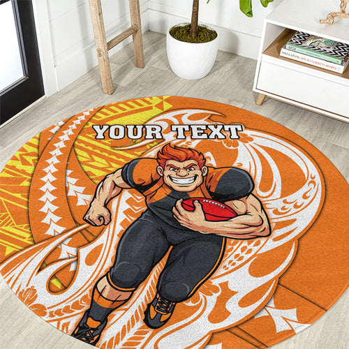 Personalized Greater Western Sydney Giants Round Carpet Polynesian Tribal Giant Mascot With Hibiscus Floral Art