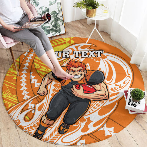 Personalized Greater Western Sydney Giants Round Carpet Polynesian Tribal Giant Mascot With Hibiscus Floral Art