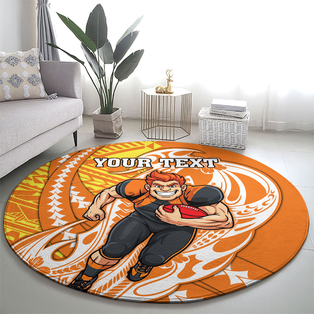 Personalized Greater Western Sydney Giants Round Carpet Polynesian Tribal Giant Mascot With Hibiscus Floral Art