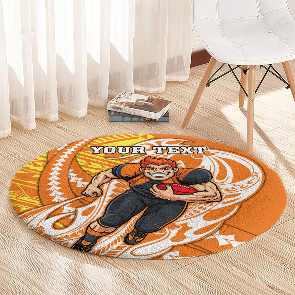 Personalized Greater Western Sydney Giants Round Carpet Polynesian Tribal Giant Mascot With Hibiscus Floral Art