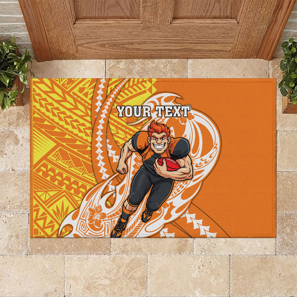 Personalized Greater Western Sydney Giants Rubber Doormat Polynesian Tribal Giant Mascot With Hibiscus Floral Art