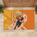 Personalized Greater Western Sydney Giants Rubber Doormat Polynesian Tribal Giant Mascot With Hibiscus Floral Art