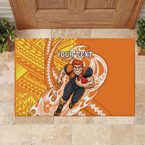 Personalized Greater Western Sydney Giants Rubber Doormat Polynesian Tribal Giant Mascot With Hibiscus Floral Art