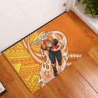Personalized Greater Western Sydney Giants Rubber Doormat Polynesian Tribal Giant Mascot With Hibiscus Floral Art