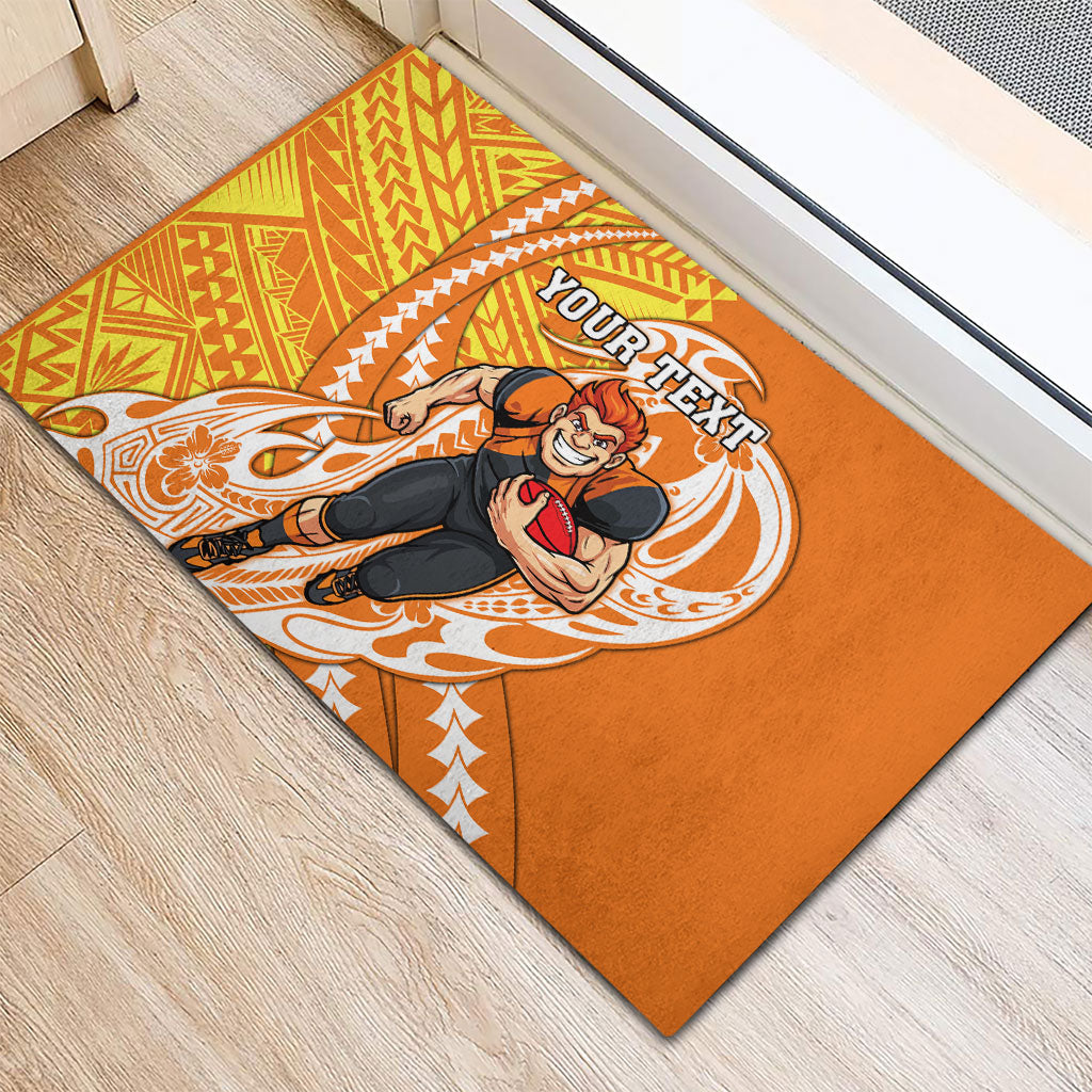 Personalized Greater Western Sydney Giants Rubber Doormat Polynesian Tribal Giant Mascot With Hibiscus Floral Art