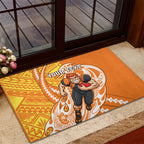 Personalized Greater Western Sydney Giants Rubber Doormat Polynesian Tribal Giant Mascot With Hibiscus Floral Art