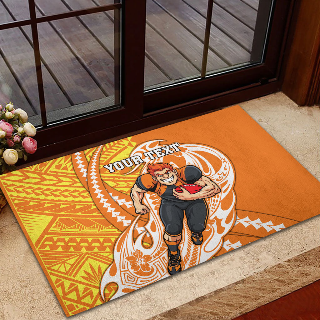 Personalized Greater Western Sydney Giants Rubber Doormat Polynesian Tribal Giant Mascot With Hibiscus Floral Art