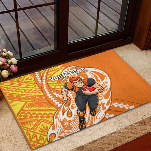 Personalized Greater Western Sydney Giants Rubber Doormat Polynesian Tribal Giant Mascot With Hibiscus Floral Art