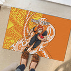 Personalized Greater Western Sydney Giants Rubber Doormat Polynesian Tribal Giant Mascot With Hibiscus Floral Art