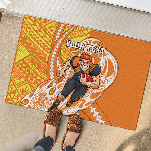 Personalized Greater Western Sydney Giants Rubber Doormat Polynesian Tribal Giant Mascot With Hibiscus Floral Art