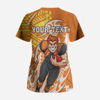 Personalized Greater Western Sydney Giants Scrub Top Polynesian Tribal Giant Mascot With Hibiscus Floral Art
