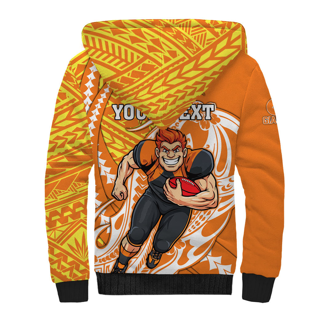Personalized Greater Western Sydney Giants Sherpa Hoodie Polynesian Tribal Giant Mascot With Hibiscus Floral Art