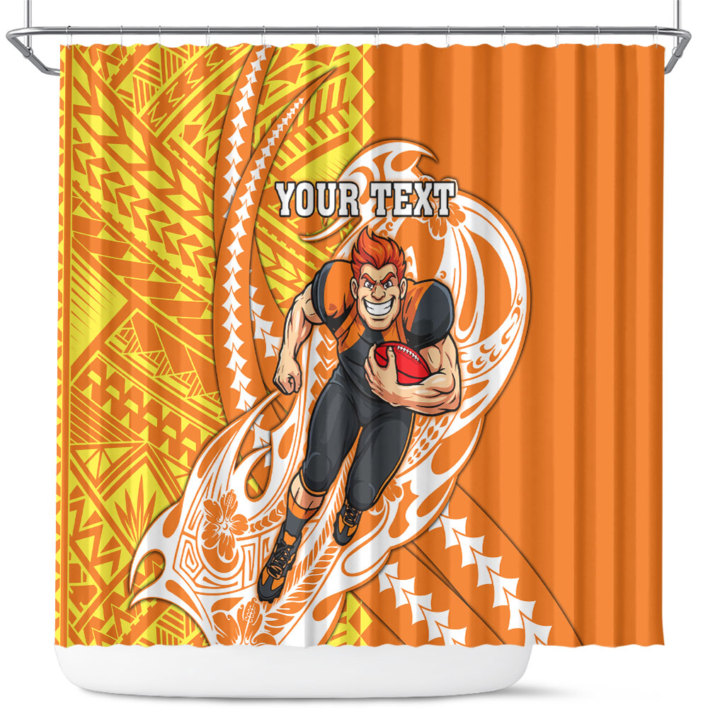 Personalized Greater Western Sydney Giants Shower Curtain Polynesian Tribal Giant Mascot With Hibiscus Floral Art