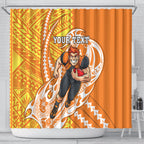 Personalized Greater Western Sydney Giants Shower Curtain Polynesian Tribal Giant Mascot With Hibiscus Floral Art