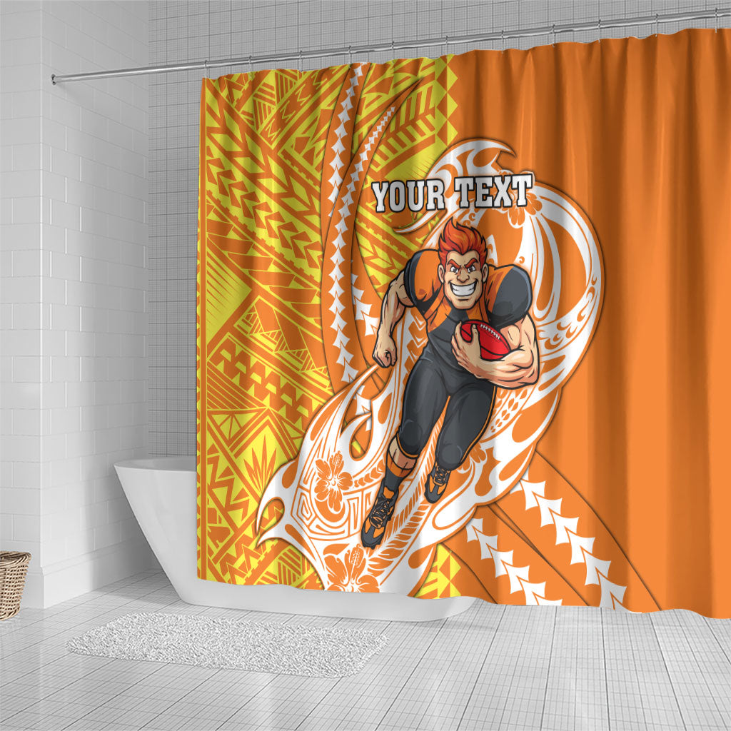 Personalized Greater Western Sydney Giants Shower Curtain Polynesian Tribal Giant Mascot With Hibiscus Floral Art