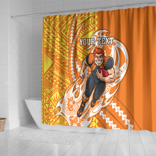 Personalized Greater Western Sydney Giants Shower Curtain Polynesian Tribal Giant Mascot With Hibiscus Floral Art