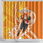 Personalized Greater Western Sydney Giants Shower Curtain Polynesian Tribal Giant Mascot With Hibiscus Floral Art