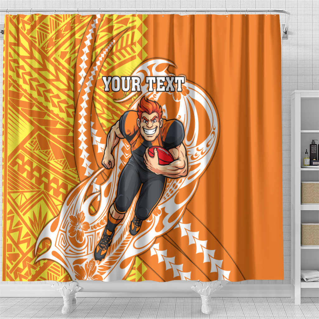 Personalized Greater Western Sydney Giants Shower Curtain Polynesian Tribal Giant Mascot With Hibiscus Floral Art