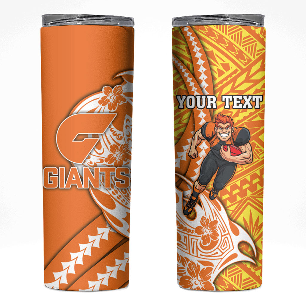 Personalized Greater Western Sydney Giants Skinny Tumbler Polynesian Tribal Giant Mascot With Hibiscus Floral Art